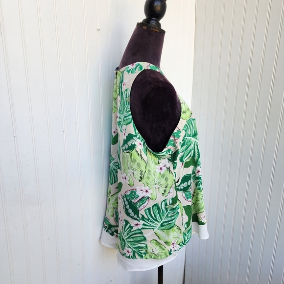 Casey Keys Tank Top Beach Vacation Tropical Print Cruise Palm Leaf Beige Green L - Picture 8 of 10